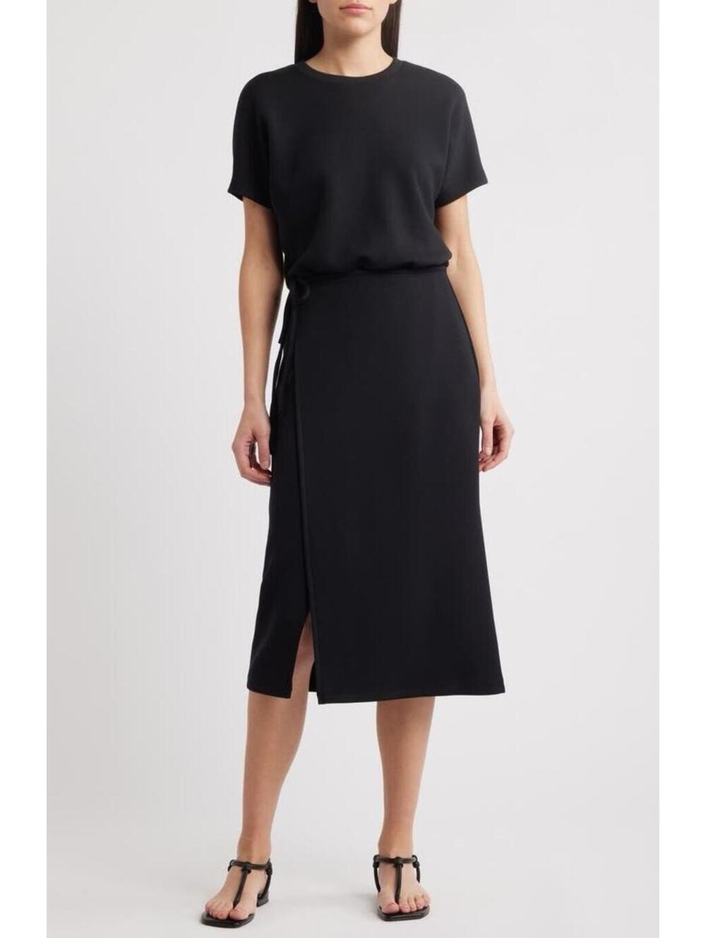 New SPANX AirEssentials Tie Waist Midi Dress in Black Size L